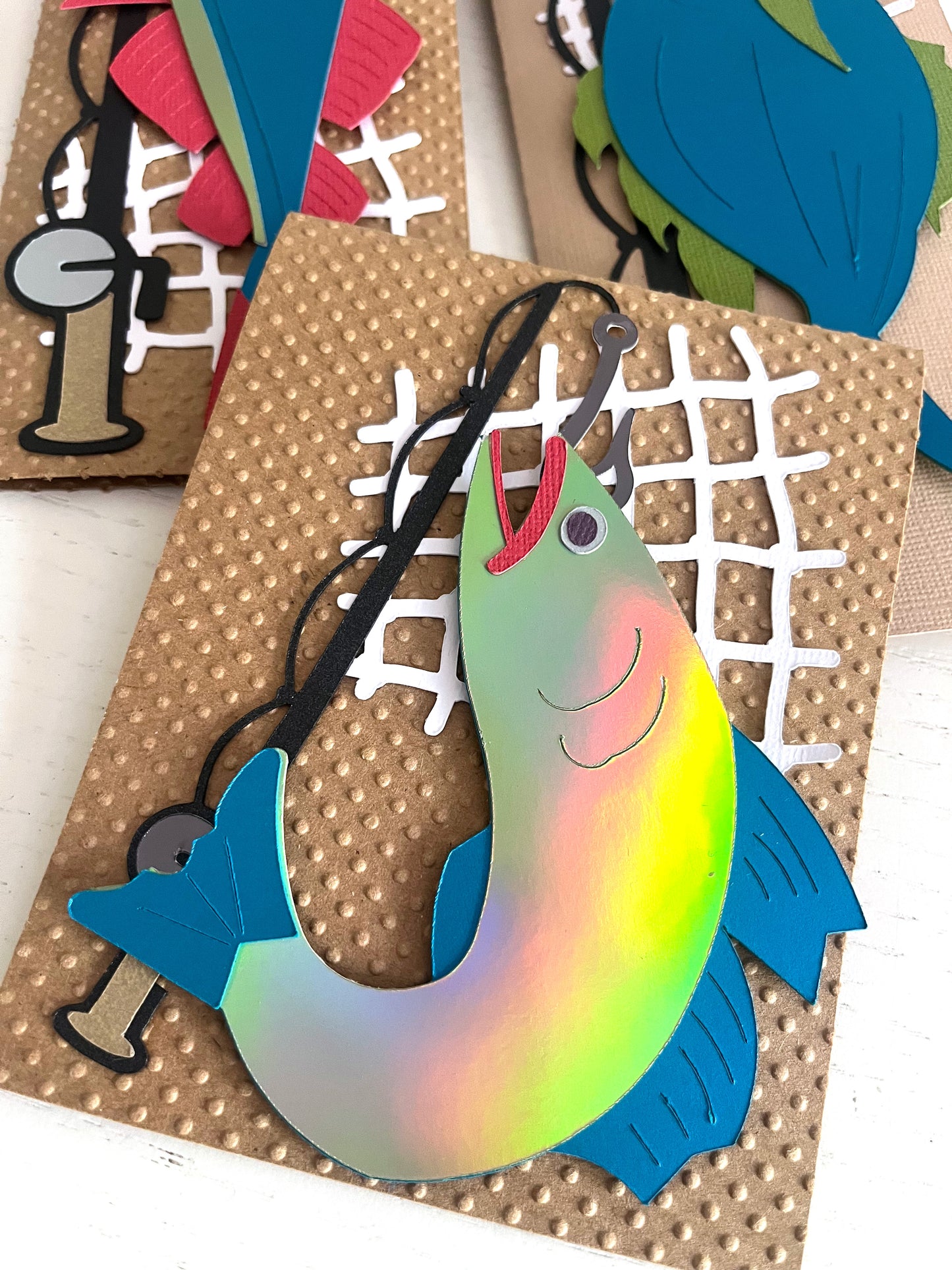 Three fishing themed handmade card SVG files for Cricut and Silhouette