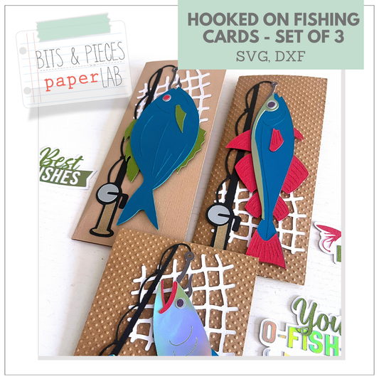 Three fishing themed handmade card SVG files for Cricut and Silhouette