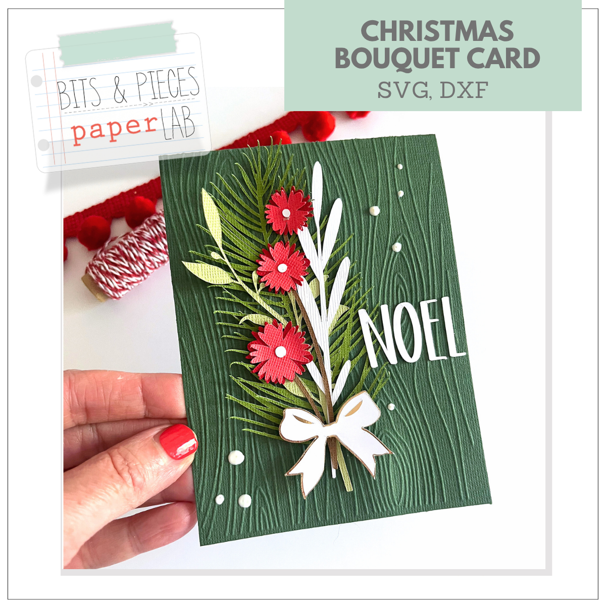 Christmas Bouquet Card Handmade Christmas card with Cricut