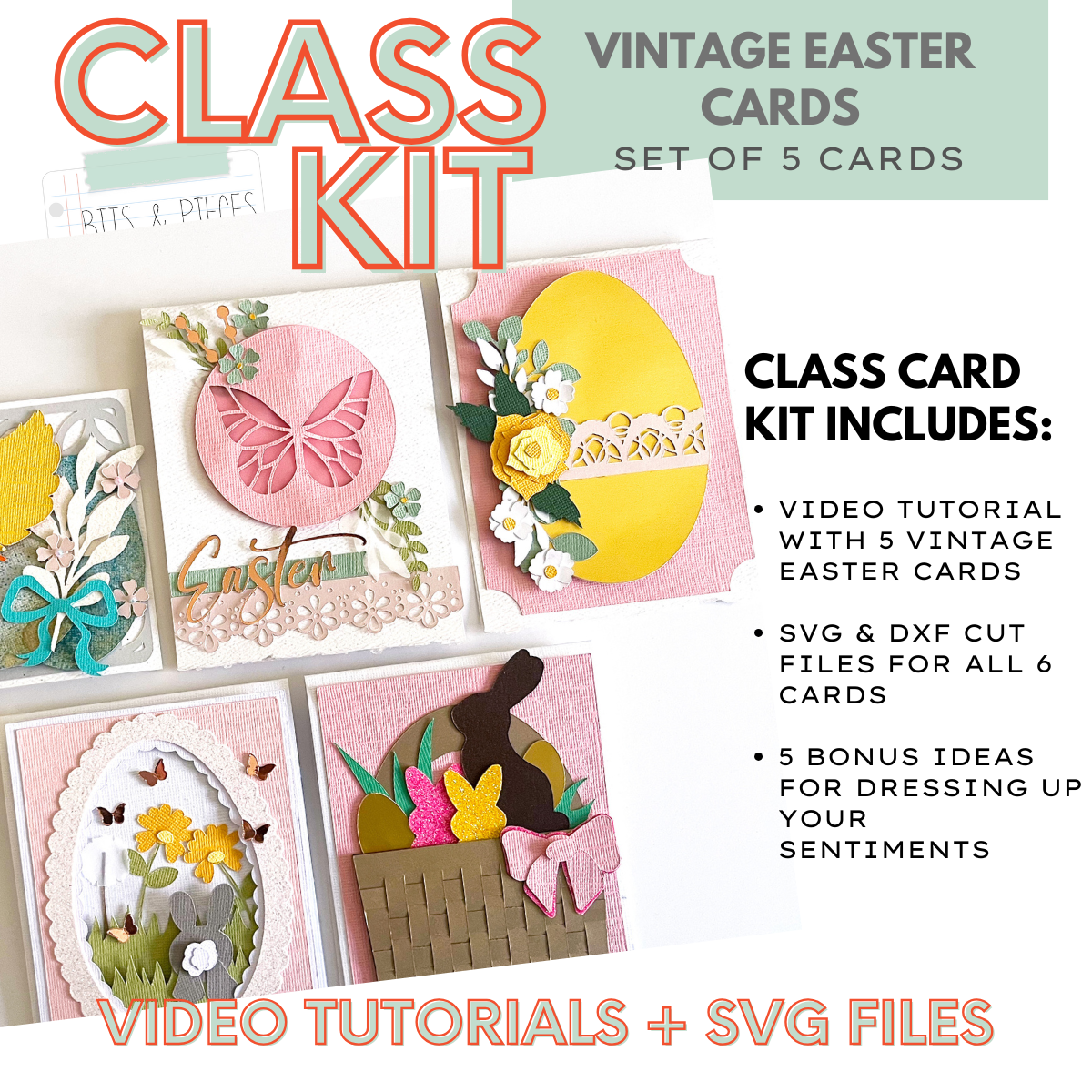 Vintage Easter Cards Class : Set of 5 Handmade Easter Cards For Cricut and Silhouette