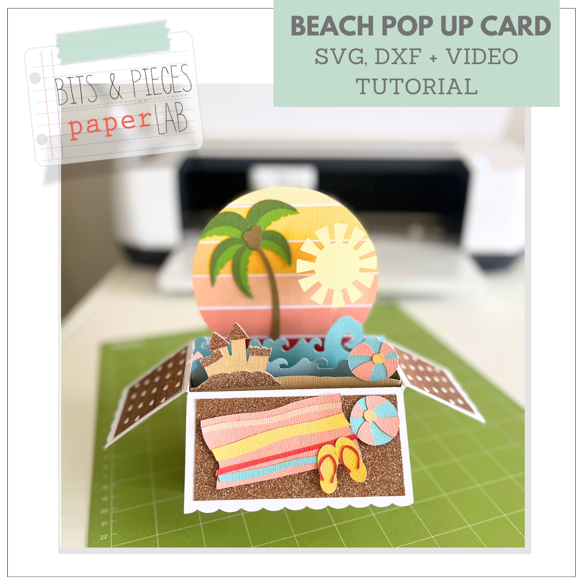 Beach Pop-Up Box Card SVG