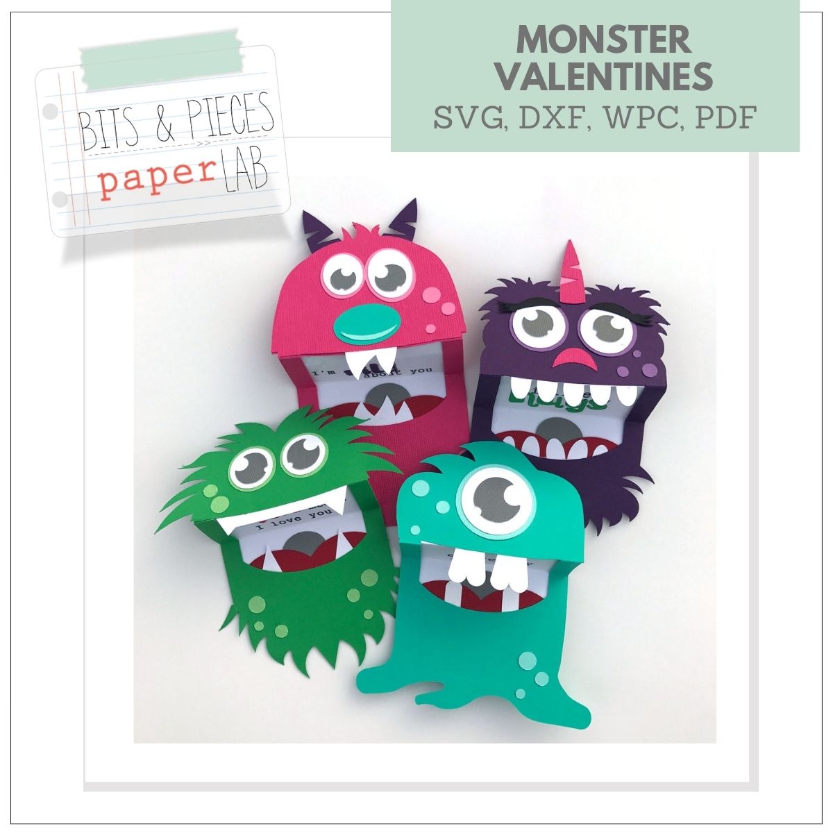 valentines monsters Monster Valentine Cards SVG