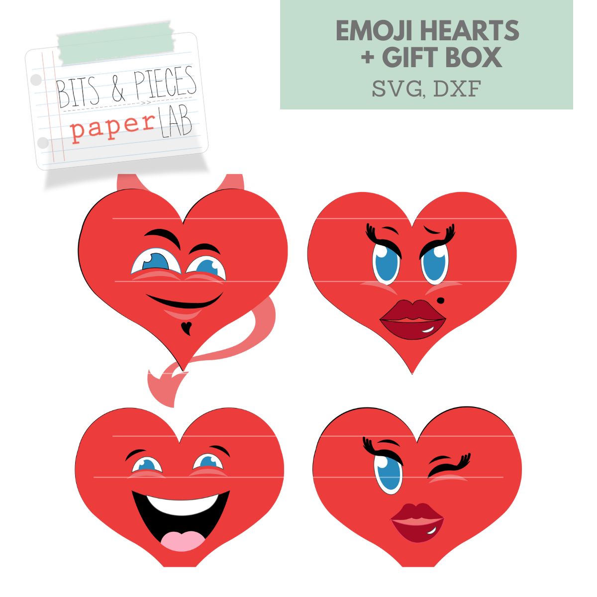 Emoji Hearts Valentine Cut Files for Cricut
