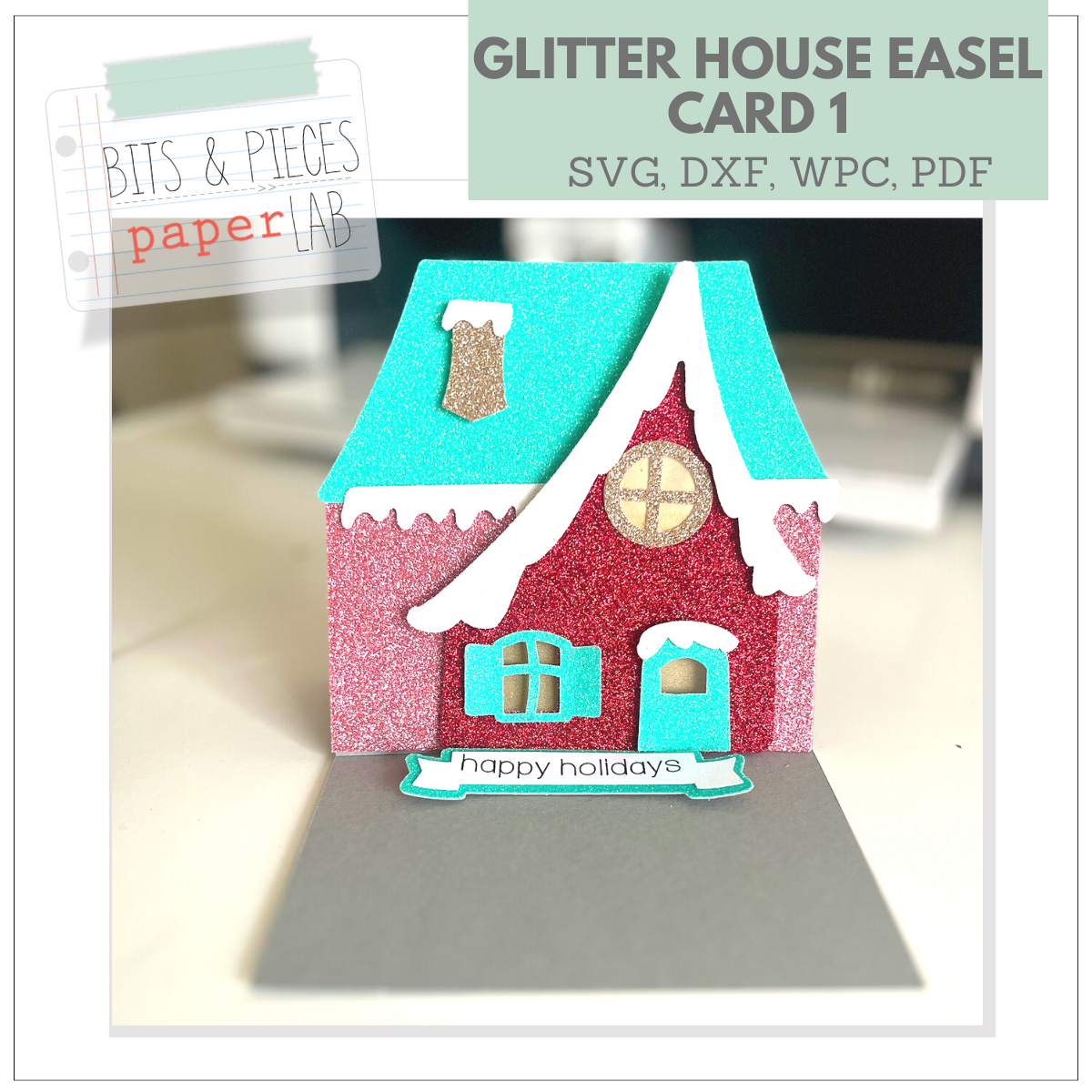 vintage inspired glitter house handmade card